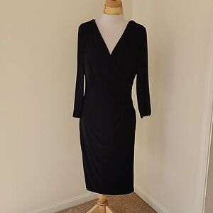 Lauren Ralph Lauren SZ 14, black faux wrap Surplice dress.
